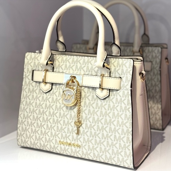 Michael Kors Hamilton Small Logo Satchel Bag Light Cream Multi - Picture 2 of 8